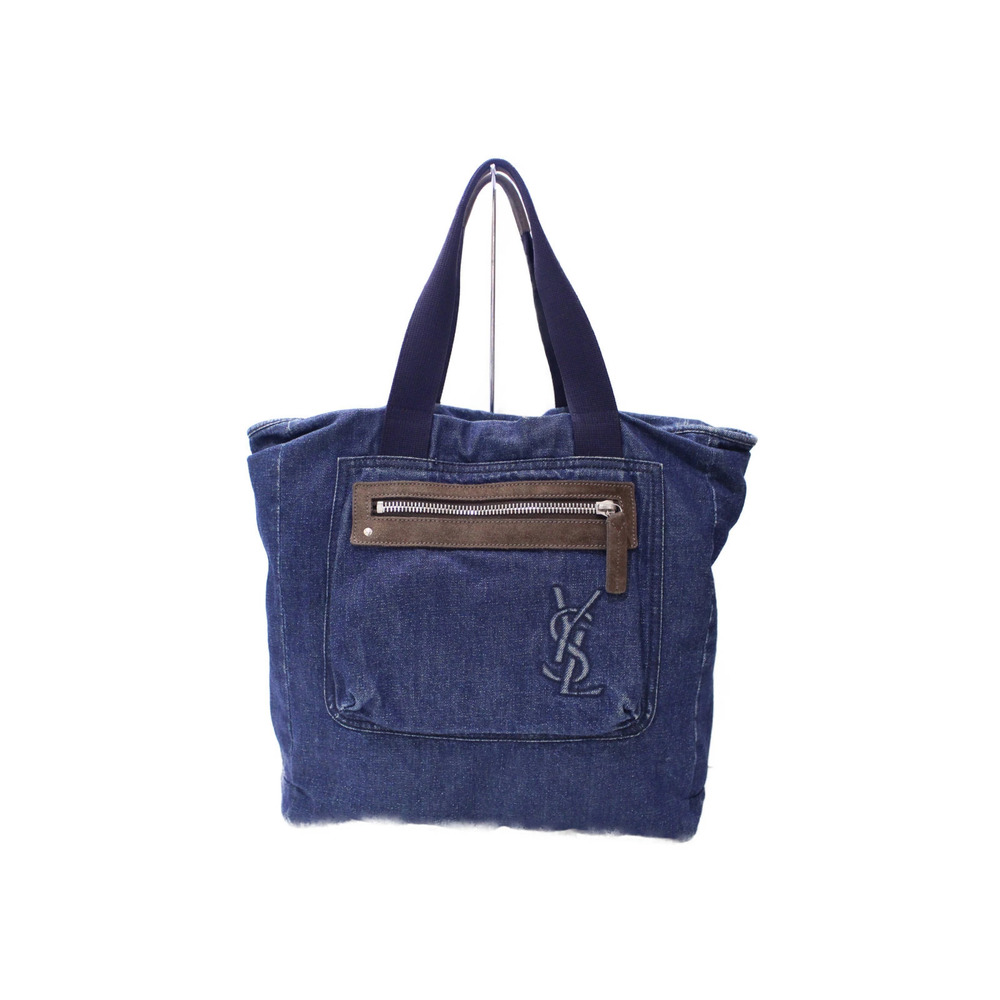Saint Laurent Denim Tote Bag Suede Canvas Blue
